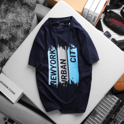 Áo Thun Nam Cổ Tròn Rurumen Màu Xanh Đen In Chữ Dọc Big Size - AB468