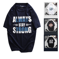 Áo Thun Nam Cổ Tròn Rurumen Màu Xanh Đen In Chữ Always Strong Big Size - AB469