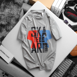 Áo Thun Nam Cổ Tròn Rurumen Màu Xám In Chữ AKA TEBO ARD Big Size - AB471