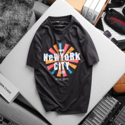 Áo Thun Nam Cổ Tròn Rurumen Màu Xám In Hình NEW YORK CITY Big Size - AB472