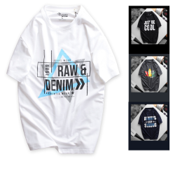 Áo Thun Nam Cổ Tròn Rurumen Màu Trắng In Chữ RAW DENIM Big Size - AB473