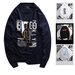 Áo Thun Nam Tay Dài Cổ Tròn Rurumen Màu Xanh Đen In Chữ BROOKLYN Big Size - AB477