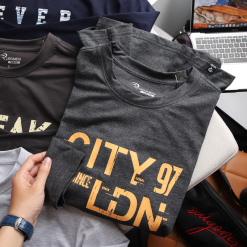 Áo Thun Nam Tay Dài Cổ Tròn Rurumen Màu Xám In Chữ CITY 97 Big Size - AB478