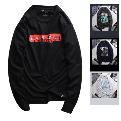 Áo Thun Nam Tay Dài Cổ Tròn Rurumen Màu Đen In Chữ EXPLORE Big Size - AB481