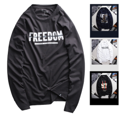 Áo Thun Nam Tay Dài Cổ Tròn Rurumen Màu Xám In Chữ FREEDOM Big Size - AB482