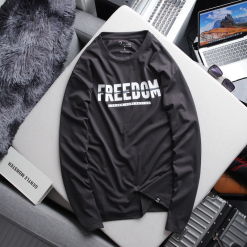 Kho sỉ áo Thun Nam Tay Dài Cổ Tròn Rurumen Màu Xám In Chữ FREEDOM Big Size