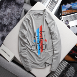 Áo Thun Nam Tay Dài Cổ Tròn Rurumen Màu Xám In Chữ JUST BE COOL Big Size - AB483
