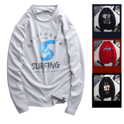 Áo Thun Nam Tay Dài Cổ Tròn Rurumen Màu Xám In Số 5 Big Size - AB484