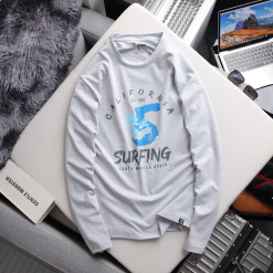 Giá sỉ áo Thun Nam Tay Dài Cổ Tròn Rurumen Màu Xám In Số 5 Big Size