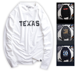 Áo Thun Nam Tay Dài Cổ Tròn Rurumen Màu Trắng In Chữ TEXAS Big Size - AB485