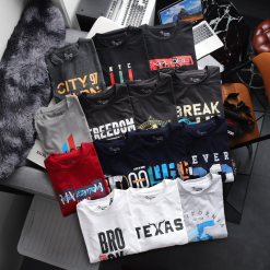 Áo Thun Nam Tay Dài Cổ Tròn Rurumen Màu Trắng In Chữ TEXAS Big Size - AB485