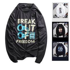 Áo Thun Nam Tay Dài Cổ Tròn Rurumen Màu Xám In Chữ BREAK OUT OF Big Size - AB486