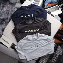 Áo Thun Nam Tay Dài Cổ Tròn Rurumen Màu Xám In Chữ BREAK OUT OF Big Size - AB486