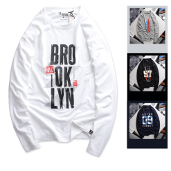 Áo Thun Nam Tay Dài Cổ Tròn Rurumen Màu Trắng In Chữ BROOKLYN Big Size - AB487