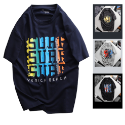 Áo Thun Nam Cổ Tròn Rurumen Màu Xanh Đen In SURF Big Size - AB488