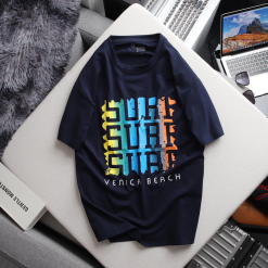 Bỏ sỉ áo Thun Nam Cổ Tròn Rurumen Màu Xanh Đen In SURF Big Size