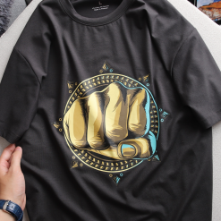 Áo Thun Nam Cổ Tròn Rurumen Màu Xám In Hình Fist Bump Big Size - AB489