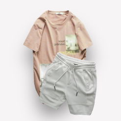 Set Bộ Nam Quần Short Thun Viền Sọc Phối Áo Cổ Tròn In Hình - SBN089