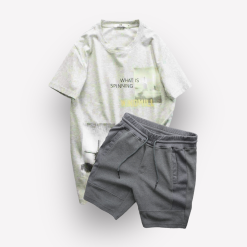 Set Bộ Nam Quần Short Thun Viền Sọc Phối Áo Cổ Tròn In Hình - SBN089