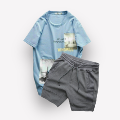 Set Bộ Nam Quần Short Thun Viền Sọc Phối Áo Cổ Tròn In Hình - SBN089