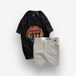 Set Bộ Nam Quần Short Kaki Phối Cúc Áo Thun Cổ Tròn In 1973 - SBN091