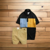 Set Bộ Nam Quần Short Kaki Phối Cúc Áo Thun Cổ Bẻ Thêu Chữ Phối Màu - SBN092