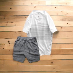 Set Bộ Nam Quần Short Thun Áo Cổ Tròn In Sọc Nhuyễn - SBN093