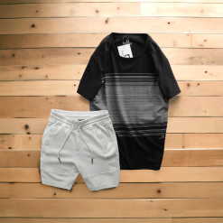 Set Bộ Nam Quần Short Thun Áo Cổ Tròn In Sọc Nhuyễn - SBN093