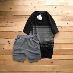 Set Bộ Nam Quần Short Thun Áo Cổ Tròn In Sọc Nhuyễn - SBN093