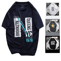 Áo Thun Nam Cổ Tròn Màu Xanh Đen Rurumen In Chữ N 1978 - AB493