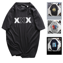 Áo Thun Nam Cổ Tròn Rurumen Màu Đen In Hình Chữ X Big Size - AB495