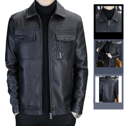 Áo Khoác Da Nam Cổ Bẻ Lót Vải Dù Phối Túi Hai Bên Cao Cấp (Có size to 3x) - AK084