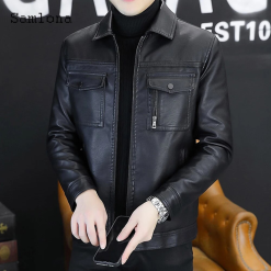 Áo Khoác Da Nam Cổ Bẻ Lót Vải Dù Phối Túi Hai Bên Cao Cấp (Có size to 3x) - AK084