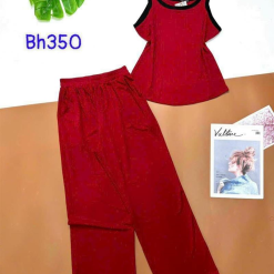 Đồ bộ quần dài áo dây màu trơn phối viền - DBO4084