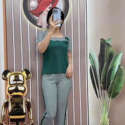 Đồ bộ quần dài ống nhỏ sọc ngang áo tay ngắn cổ vuông - DBO4085