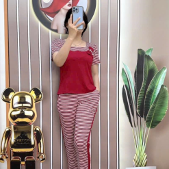 Đồ bộ quần dài ống nhỏ sọc ngang áo tay ngắn cổ vuông - DBO4085