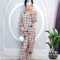 Đồ bộ pijama quần dài áo tay dài cổ bẻ hoạ tiết - DBO4089