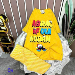 Đồ bộ quần ngố sọc màu áo tay ngắn in chữ - DBO4095