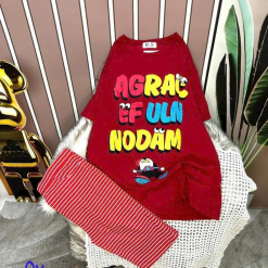 Đồ bộ quần ngố sọc màu áo tay ngắn in chữ - DBO4095