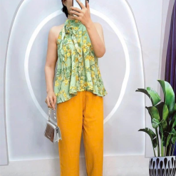 Đồ bộ quần dài áo yếm có cổ hoạ tiết - DBO4098