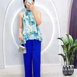 Đồ bộ quần dài áo yếm có cổ hoạ tiết - DBO4098