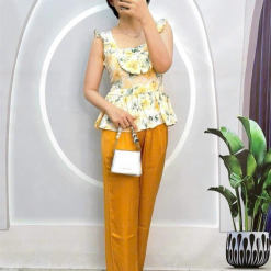 Đồ bộ quần dài áo dây cổ vuông hoạ tiết - DBO4099