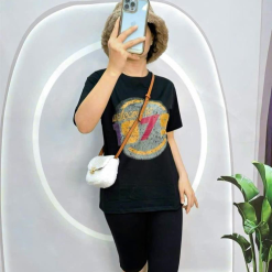 Đồ bộ quần ngố đen áo tay ngắn cổ tròn in chữ - DBO4109