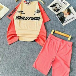 Đồ bộ quần ngố màu áo tay ngắn in chữ - DBO4114