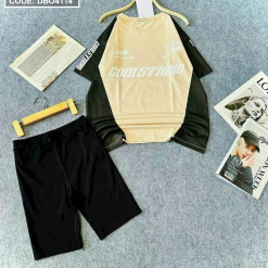 Đồ bộ quần ngố màu áo tay ngắn in chữ - DBO4114