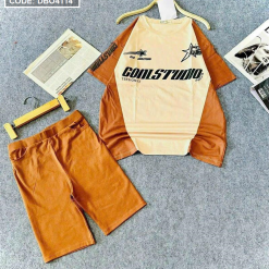 Đồ bộ quần ngố màu áo tay ngắn in chữ - DBO4114