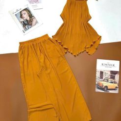 Đồ bộ quần dài áo yếm dây màu trơn mặc nhà - DBO4116