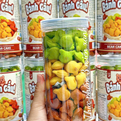 Bánh Gấu Mix 3 Vị Thơm Ngon Hộp Pet 420g (Chùm Ngây- Socola - Truyền Thống) Hộp - BGM3V420