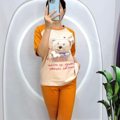 Đồ bộ quần ngố màu áo tay ngắn in hình gấu - DBO4123