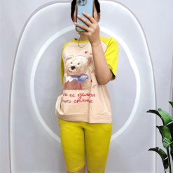 Đồ bộ quần ngố màu áo tay ngắn in hình gấu - DBO4123